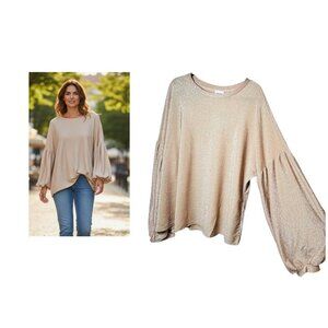 Hayden Los Angeles Flowy Tan Sparkle Knit Top Women's Size 1X NWT and Flaw Pull